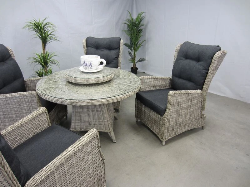 Te Velde Tuinmeubelen Tuinset Bombay Met Ronde Tafel + Lazy Susan 2 Te Velde Tuinmeubelen Tuinset Bombay Met Ronde Tafel + Lazy Susan - Afbeelding 2